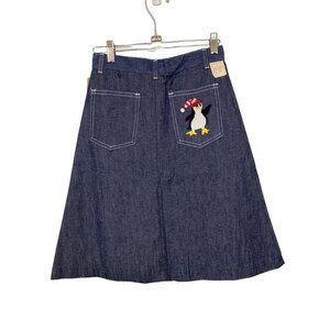 Vintage Jean Skirt 1970s Penguin Stitched Denim Skirt